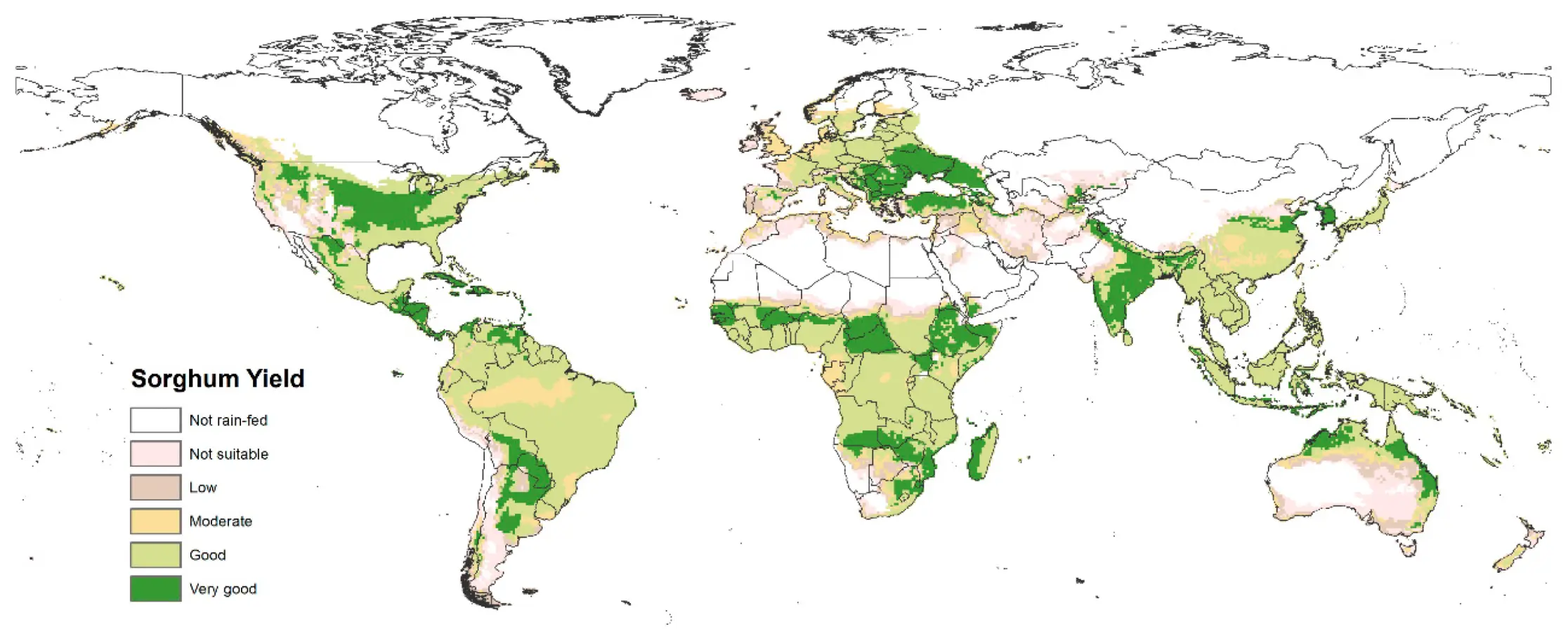 Global sorghum output under rain-fed conditions for the year 2010. Source: Mundia et al., 2019