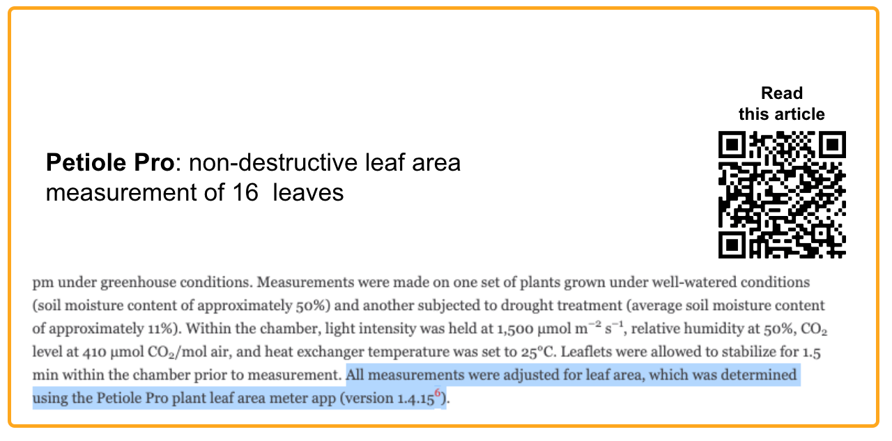 Leaf area estimation with Petiole Pro is possible in destructive and non-destructive way