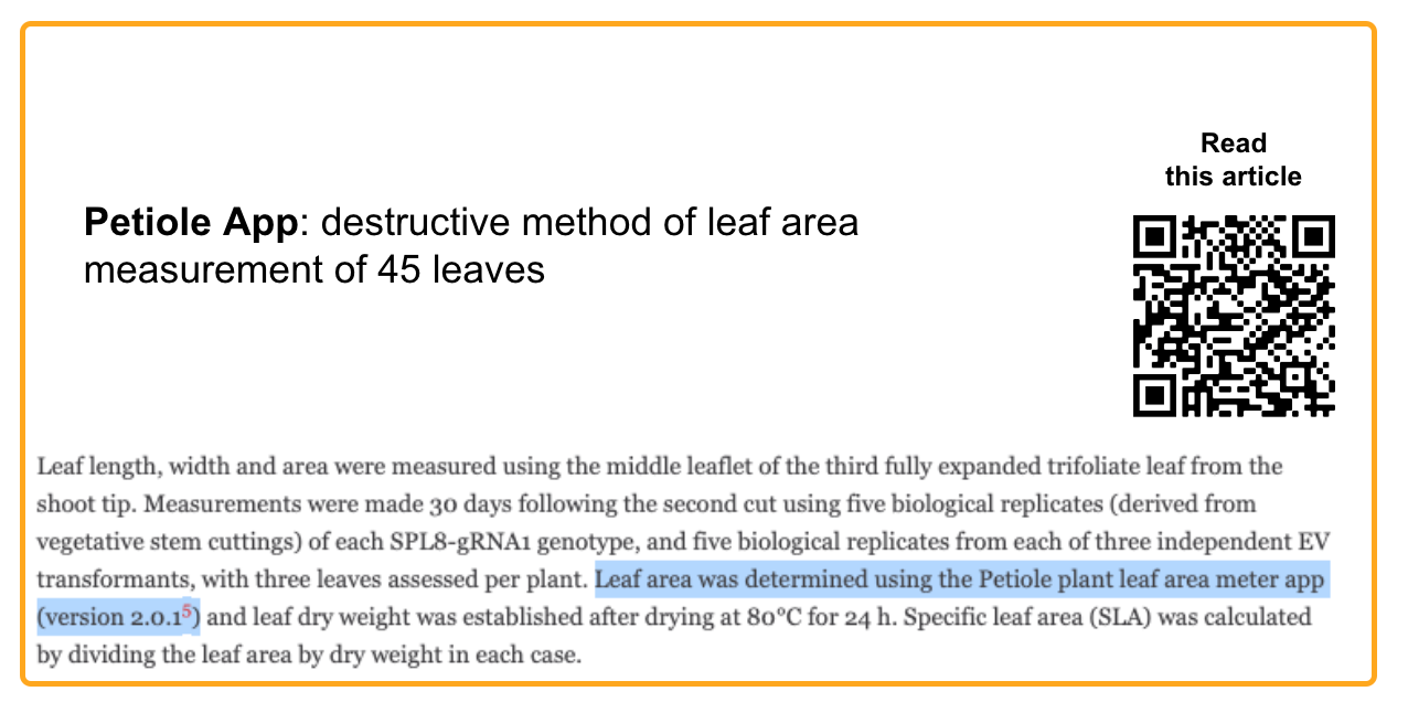 Both Petiole Pro and Petiole App helped in biotechnological research in Canada