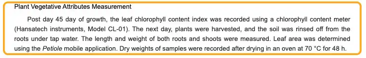 Leaf area was determined using the Petiole mobile application