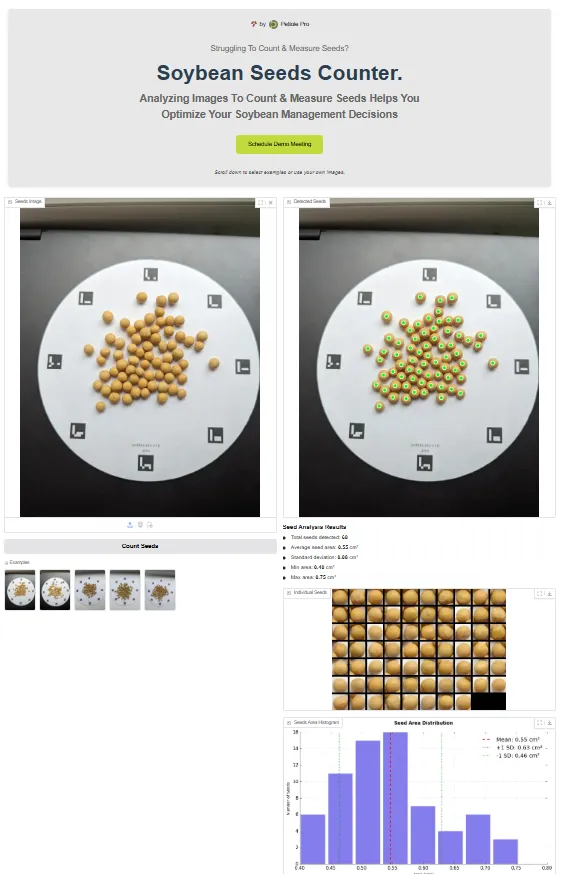 Place the soybean seeds on or next to the calibrating plate to obtain an accurate seed count, average seed area, and standard deviation. Source: Petiole Pro