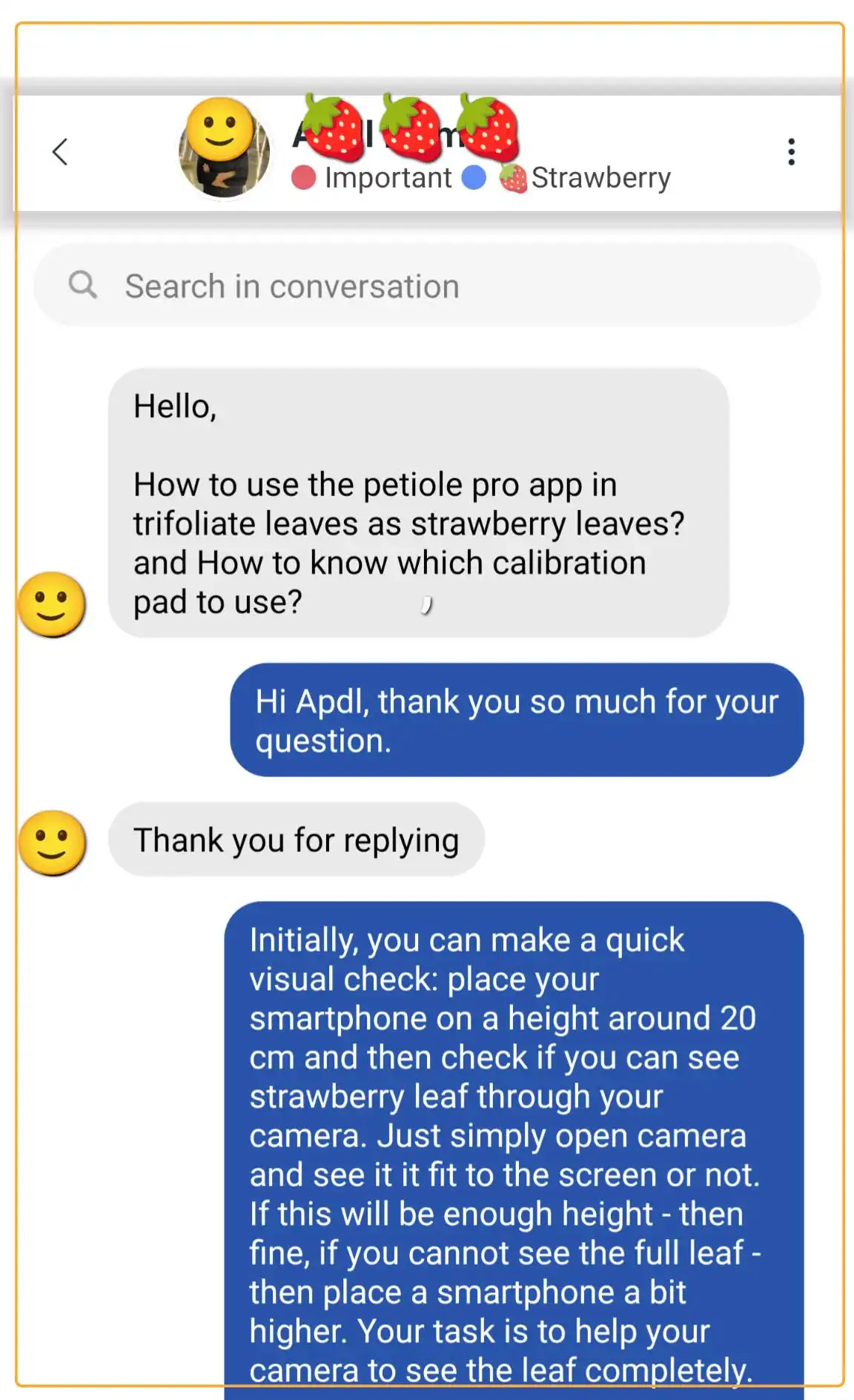 Strawberry question from one of the customers of Petiole Pro about measuring leaf area of trifoliate