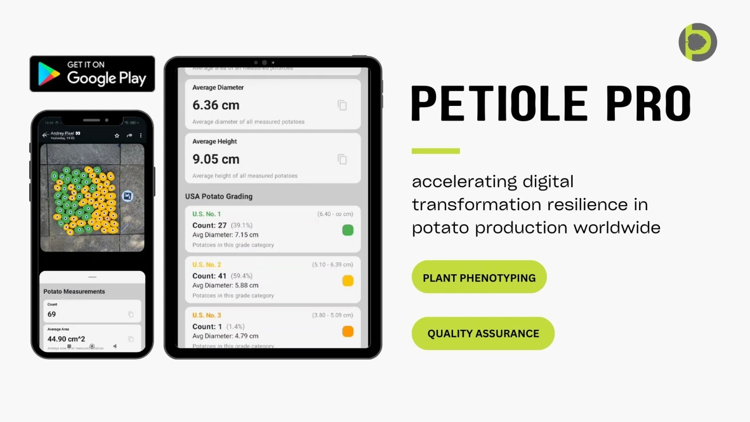 Mobile application Petiole Pro provides information about potato grading in accordance with USDA requirements