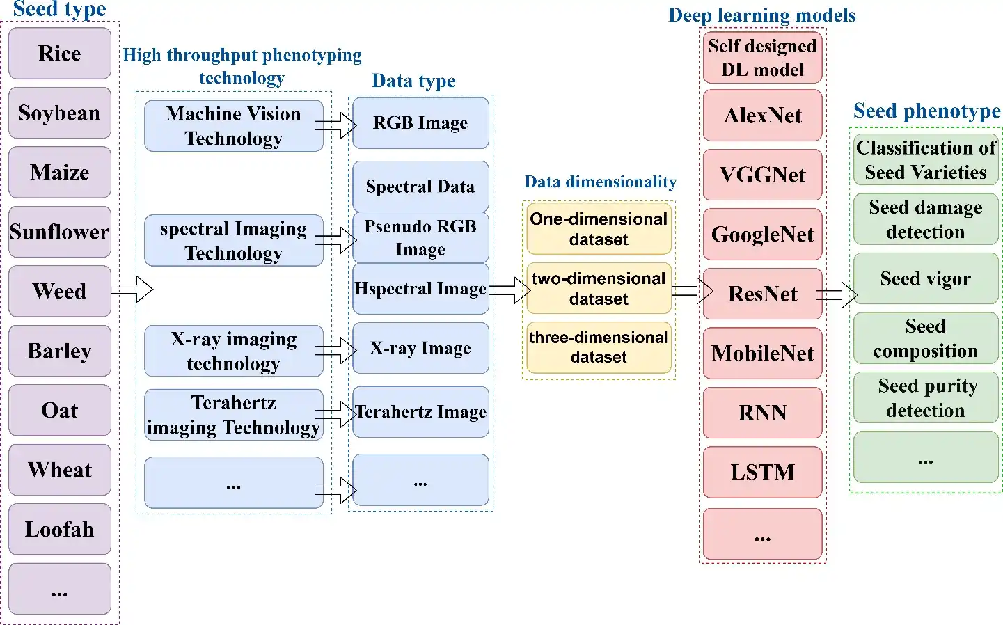 The general flowchart of deep learning methods for seed phenotyping